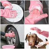 Buy 1 Get 1 - Magic Silicone Dish Washing Gloves, Silicon Cleaning Gloves, Silicon Hand Gloves for Kitchen Dishwashing and Pet Grooming, Great for Washing Dish, Car, Bathroom Multicolour, 1 Pair GenzVybs